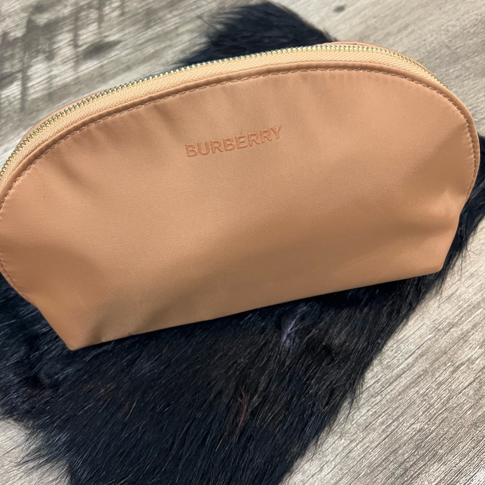 Burberry Tan Cosmetic Pouch with Gold-Tone Zipper